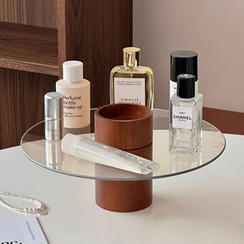 Clear glass plate wood stand tray perfume storage cosmetic storage
