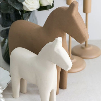 Set of 2  Horse Motif Wood Ornament Figurine