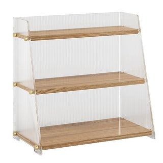 Clear x Wood Grain Three-Tier Storage Display Rack
