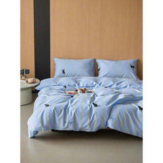 Blue Cat Stripe Duvet Cover Set  Bed Cover Cat