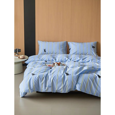 Blue Cat Stripe Duvet Cover Set  Bed Cover Cat