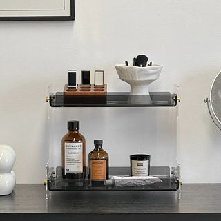 Clear Gray Acrylic Two-Tier Storage Display Rack for Cosmetics and Perfumes