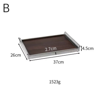Stainless Steel Silver Wood Large Rectangular Tray  Accessory Tray Storage Cafe Tray