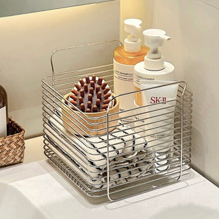 Set of 2  Stainless Steel Wire Stackable Baskets with Handles