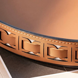 Braided Geometric Pattern Leather Round Tray  Storage