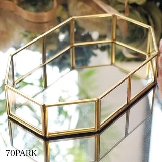 Gold Frame Polygonal Mirror Accessory Tray