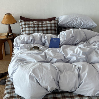 Checkered Sheets Blue Cotton Duvet Cover Set  All Seasons