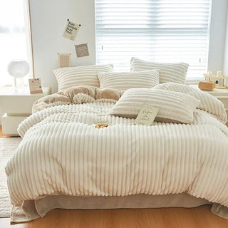FauxFur Stripe Two-Tone Winter Duvet Cover Set 2 Sizes