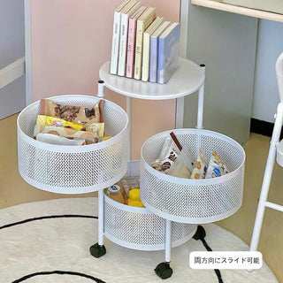 Castered Round Storage Wagon White Side Table