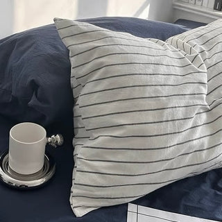 Navy Gray Stripe Duvet Cover Set