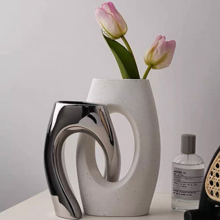 piece set White x Silver Ceramic Flower Vase