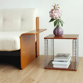 Wood x Stainless Steel Silver Storage Rack Side Table  Magazine Rack Wire Cube