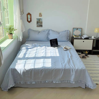 Summer comforter frilled washed cotton duvet cover set  2 sizes