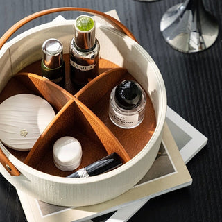 Leather Handle Round Divided Tray  Small Item Storage