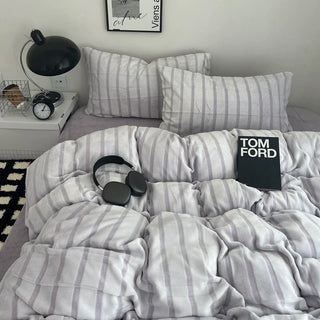 Purple Stripe Fluffy Flannel Duvet Cover Set