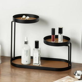 Iron Leather Black Frame Asymmetrical Storage Three-Tier Tray Rack
