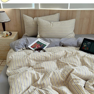 Gray Multi-stripe Cotton Duvet Cover Set  Bed Cover