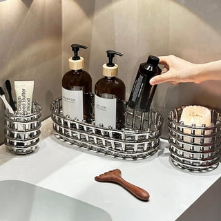 Silver Woven Oval Ceramic Basket for Small Item Storage