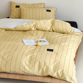 Yellow Double-Sided Stripe Cotton Duvet Cover Set   Bed Cover  All Seasons