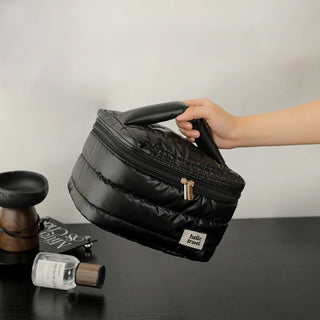 Metallic Color Large Capacity Cosmetic Storage Puff Pouch  Silver Travel Pouch