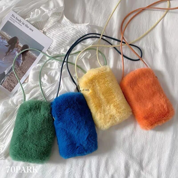Color Faux Fur Smartphone Shoulder Bag