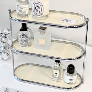 Stainless steel frame oval three-tier storage rack