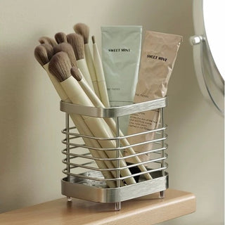 Stainless Steel Silver Square Brush Stand Pen Holder Cutlery