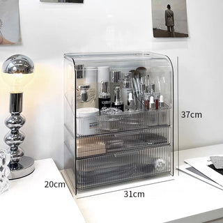 Clear Stripe Pattern Cosmetic Box with Lid Storage
