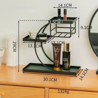 Iron Leather Square Curved Storage Three-Tier Tray  Rack Display Cosmetic Storage