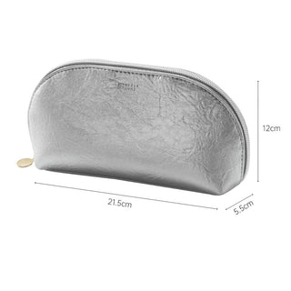 Simple Leather Half-Moon Shaped Cosmetic Storage Pouch  Silver Small