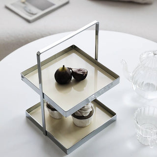 Handle-equipped silver frame square two-tier storage rack