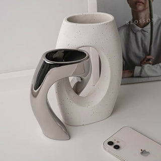 piece set White x Silver Ceramic Flower Vase