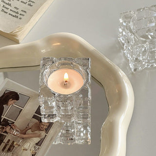 piece set Cube Clear Glass Candle Holder