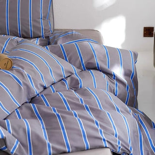 Gray Blue Stripe Duvet Cover Set  Bed Cover