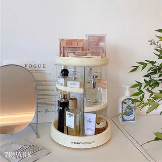 360 Degree Rotating Cosmetic Storage Three-Tier Rack with Tray