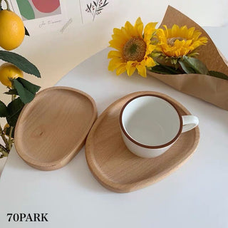 Oval-shaped wooden tray set of 2 bean plate