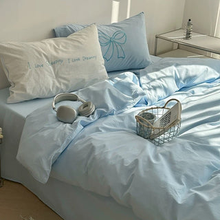 Piping Embroidery Washed Cotton Duvet Cover Set  Bed Cover
