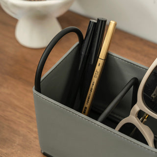 Handled Leather Brush Stand Remote Control Storage Box  Small Item Holder