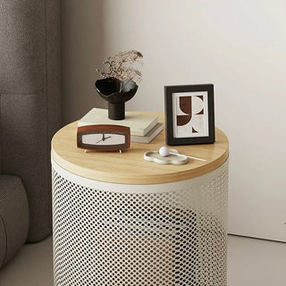 Wheeled Wood Lid Storage Round Side Table