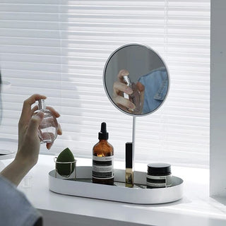 Round Storage Tray with Mirror   Small Item Organizer with Mirror
