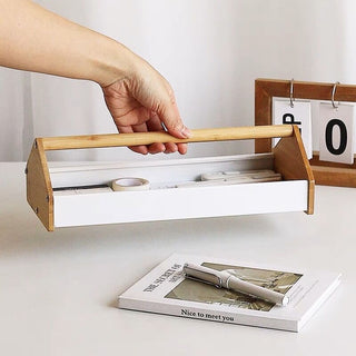 Bamboo Handle Storage Tray  House Motif