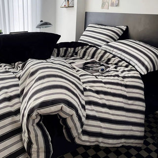 Black Multi Stripe Winter Duvet Cover Set