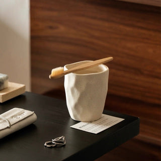 Natural Ceramic Textured Brush Stand for Bathroom Sink Mouthwash Cup Toothbrush Cup