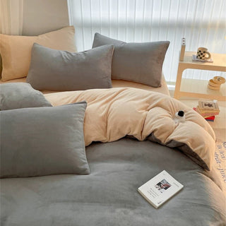 Gray Two-tone Simple Plain Milk Velvet Winter Duvet Cover Set Bed Cover Bedding Cover