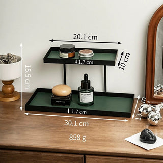 Iron Leather Rectangular Two-Tier Tray Storage Rack