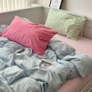 Pink Mix Color Solid Cotton Duvet Cover Set  Bed Cover All Season
