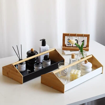 Bamboo Handle Storage Tray  House Motif