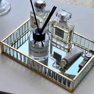 Gold Frame Rectangular Mirror Tray Cosmetic Storage