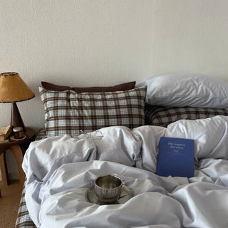Checkered Sheets Blue Cotton Duvet Cover Set  All Seasons