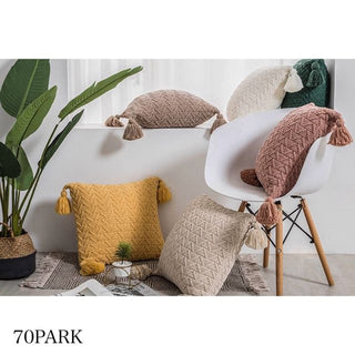 Cable Knit Cushion Cover with Tassels